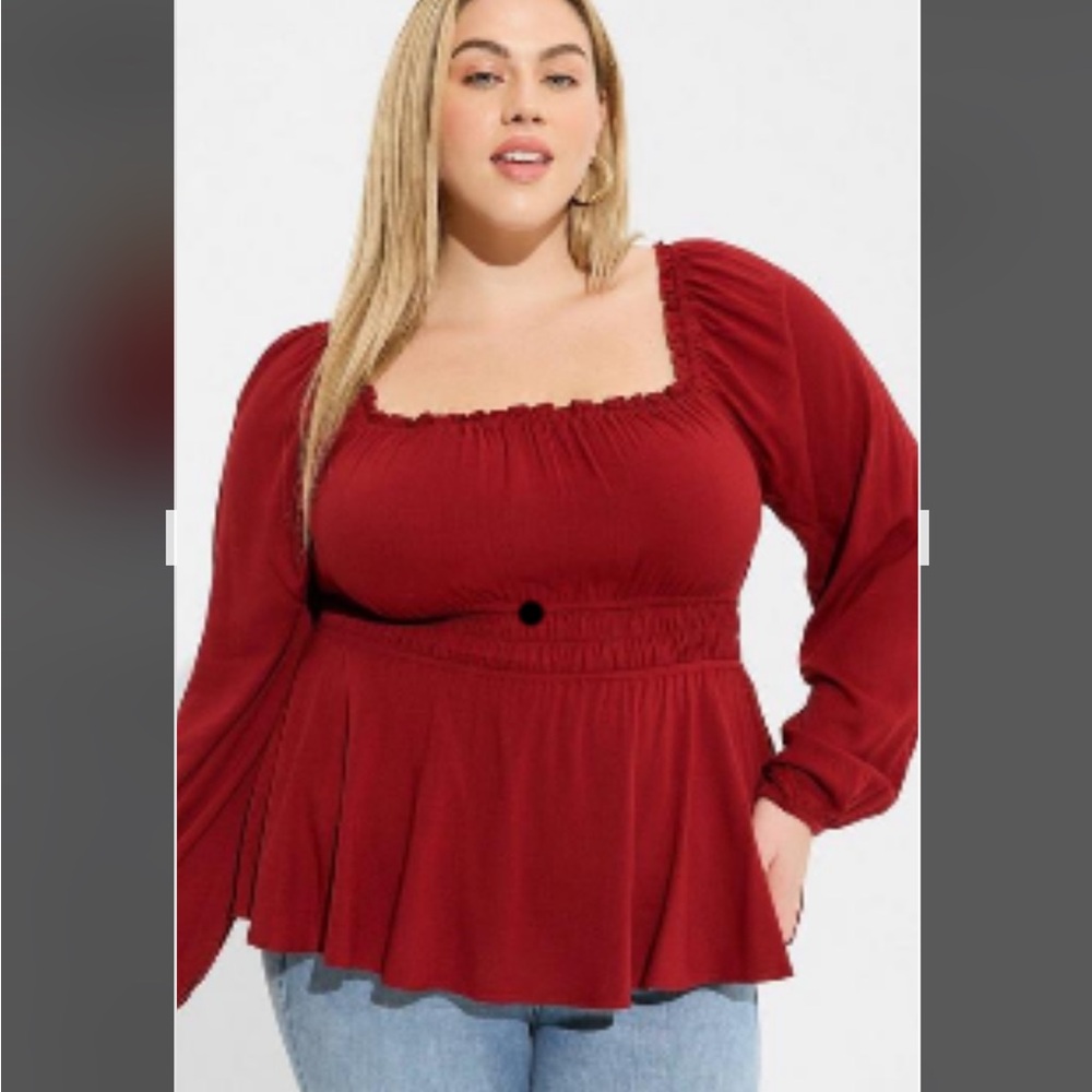 Torrid 00 Red Rayon Baby Doll Top Red Long Sleeve Top